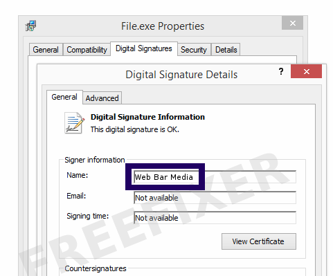 Screenshot of the Web Bar Media certificate